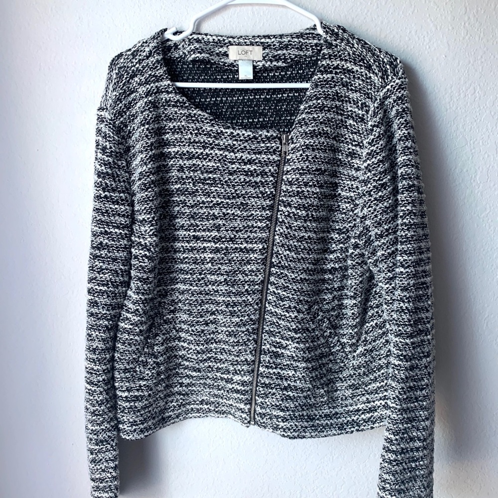Ann Taylor Loft Houndstooth Zip-Up Jacket Blazer